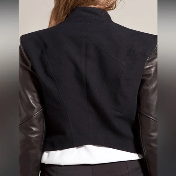 HELMUT LANG Eon Jacket Leather & Wool Asymmetrical Jacket P - Picture 8 of 11